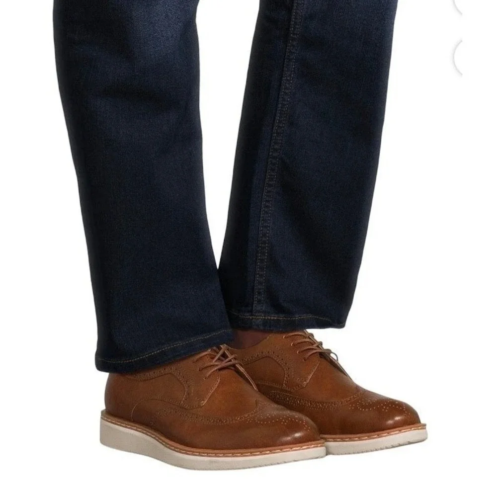 George Mens Jonaah Wingtip Oxford‎ Dress Shoes Brown Size 7.5 Memory Foam New